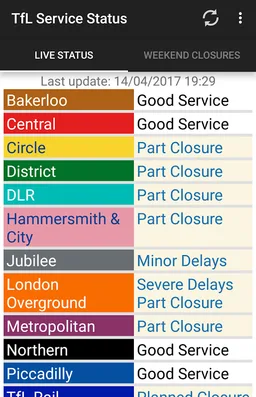 TfL Service Status screenshot 2