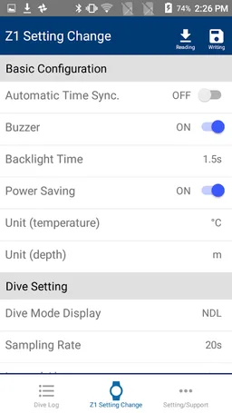 Z dive log Manage & Set SCUBAP screenshot 2