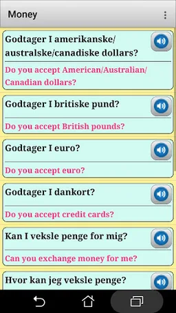 Danish phrasebook and phrases screenshot 3