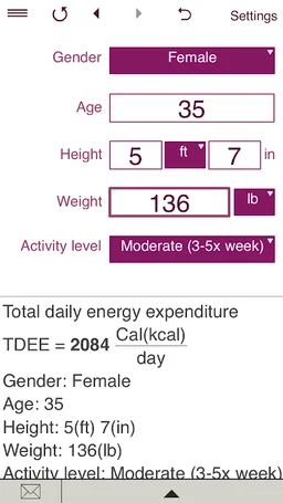TDEE + BMR + BMI Calculator screenshot 2