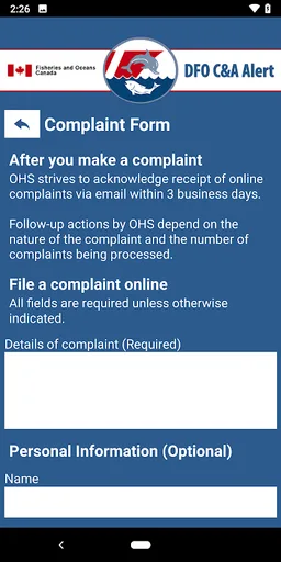 DFO C&A Alert screenshot 3
