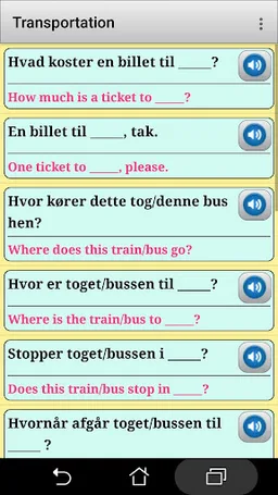 Danish phrasebook and phrases screenshot 4