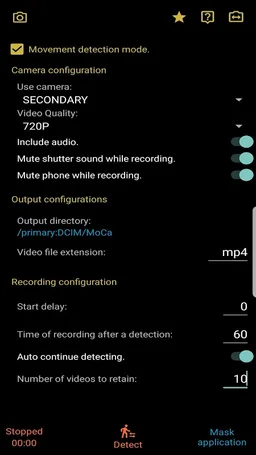 MoCa - Motion Detection Camera and Dashcam screenshot 5