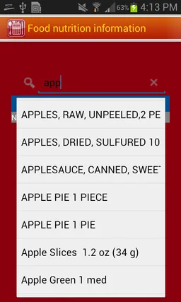 Food nutrition information screenshot 1
