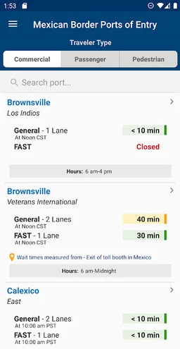 CBP Border Wait Times screenshot 2