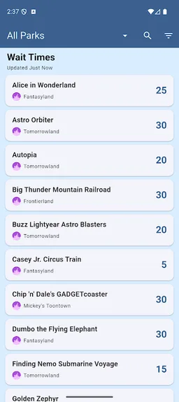Wait Times Disneyland (Moved) screenshot 1