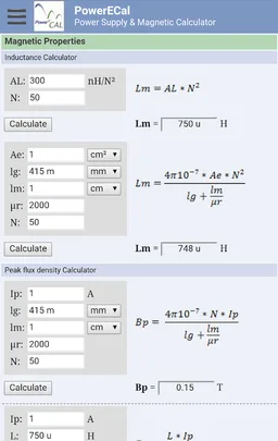 PowerECal - Power Supply & Magnetic Calculator screenshot 3