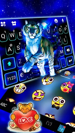 Neon Blue Tiger King Keyboard Theme screenshot 1