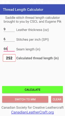 Saddle Stitch - Thread Length Calculator screenshot 6
