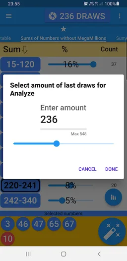 Mega Millions lotto statistics screenshot 2