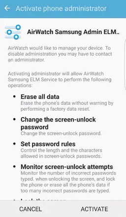 AirWatch Samsung ELM Service screenshot 1