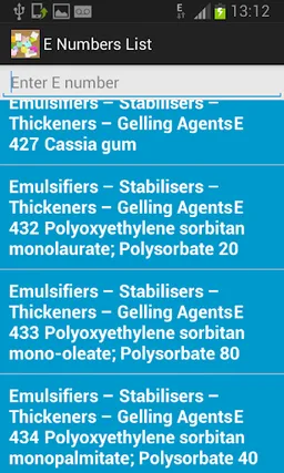 E Numbers Quick List screenshot 1