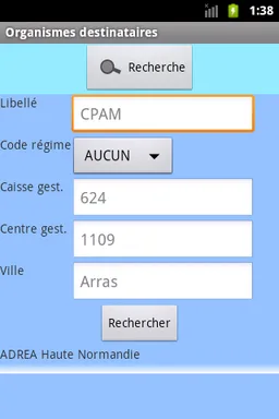 Organismes destinataires screenshot 3