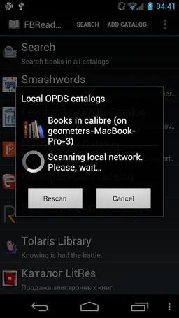 FBReader: Calibre connection screenshot 1