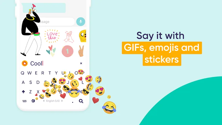 Fleksy Ergonomic Keyboard 2020 -Emoji Keyboard GIF screenshot 1