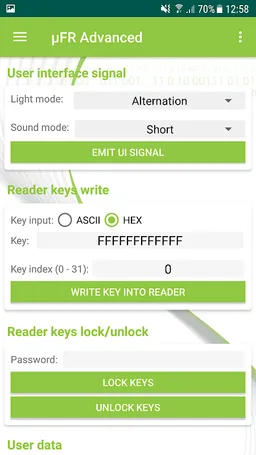 µFR NFC Reader - MIFARE example "Advanced" screenshot 3