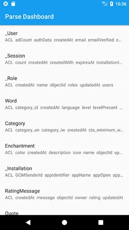 Parse Dashboard screenshot 1