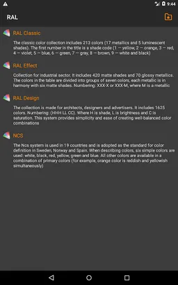 RAL 颜色 + NCS 调色板 + PANTONE 颜色。世界色彩标准 screenshot 7