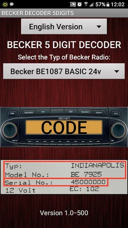 Becker 5Digit Radio Code screenshot 1