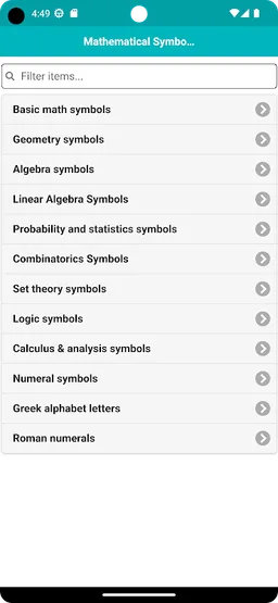 Mathematical Symbols screenshot 2