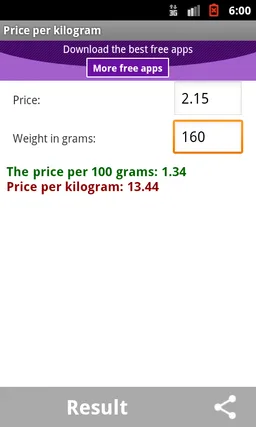 Price per kilogram screenshot 2