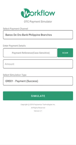 Workflow OTC Payment Simulator screenshot 1